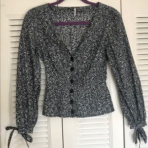Free People floral BW button shirt